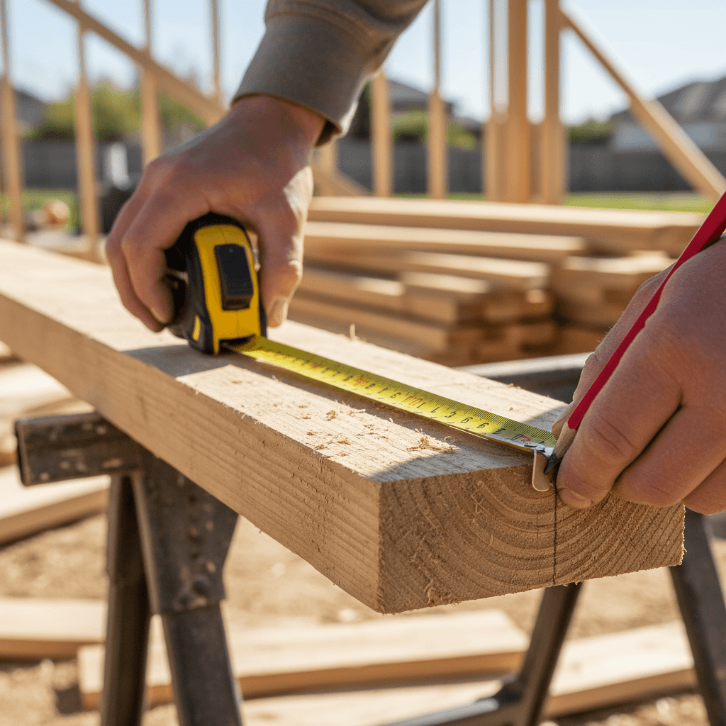 Detailed view of construction measurements on a job site in Redmond, Oregon