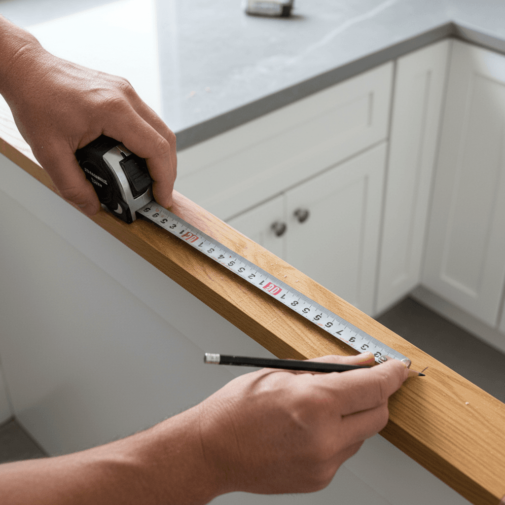 Contractor measuring wood on a home remodel site